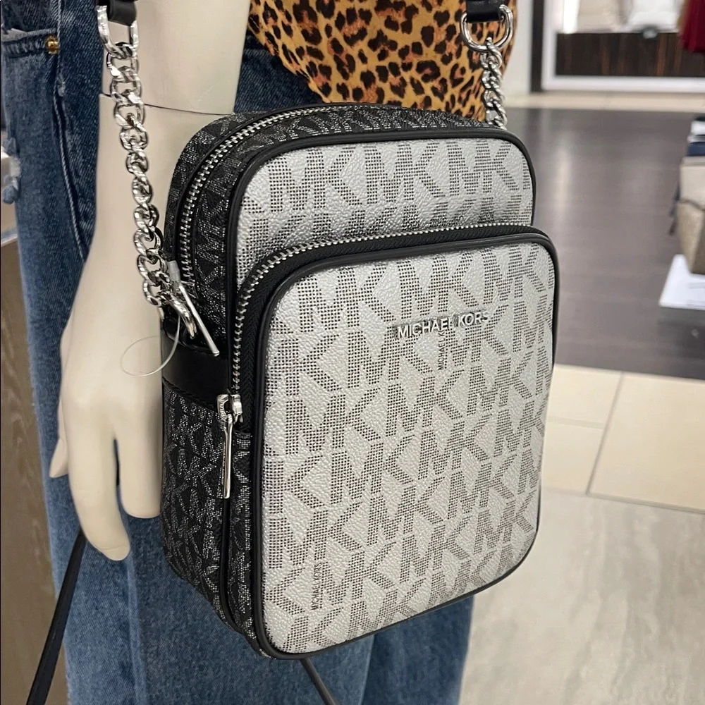 MICHAEL KORS Jet Set Medium Metallic Signature Logo NS Chain Crossbody Flight